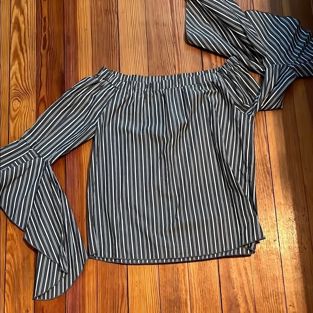 Striped off shoulder blouse with super cute sleeves